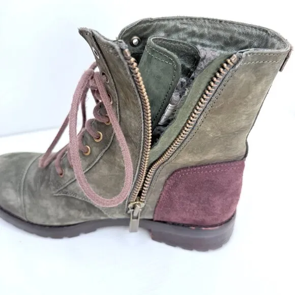 UGG Australia Kilmer Suede Lace Up Moto Lined Ankle Boots Womens 10 Green