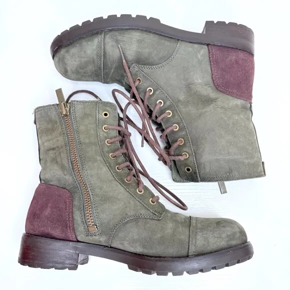 UGG Australia Kilmer Suede Lace Up Moto Lined Ankle Boots Womens 10 Green
