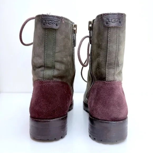 UGG Australia Kilmer Suede Lace Up Moto Lined Ankle Boots Womens 10 Green