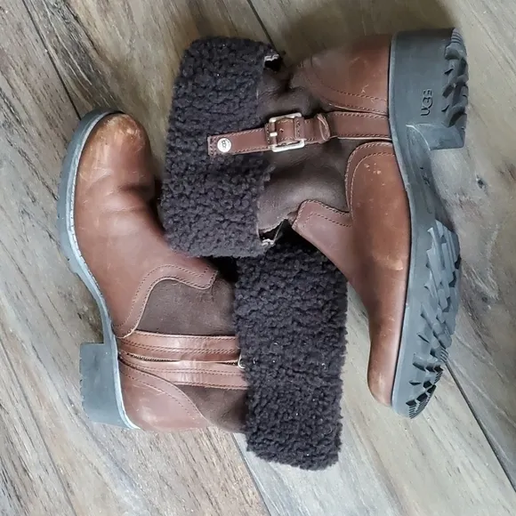 Ugg Australia Women Bellvue II Leather Ankle Booties shoes sz 7.5