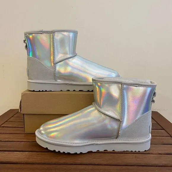 UGG Classic Mini Iridescent Glacier Grey Boots USA Women Size 8/UK 6/EU 39
