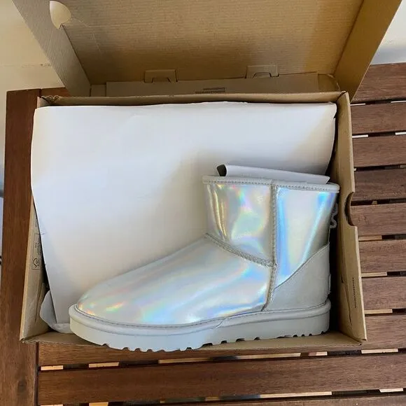 UGG Classic Mini Iridescent Glacier Grey Boots USA Women Size 8/UK 6/EU 39