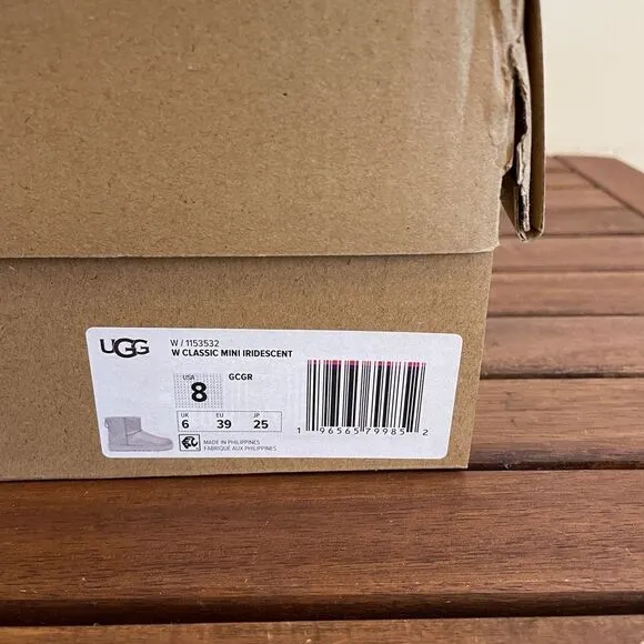 UGG Classic Mini Iridescent Glacier Grey Boots USA Women Size 8/UK 6/EU 39