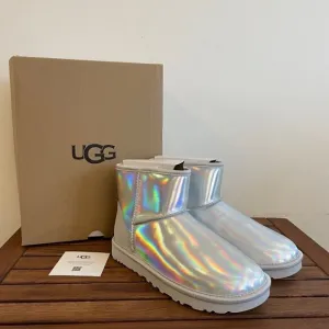 UGG Classic Mini Iridescent Glacier Grey Boots USA Women Size 8/UK 6/EU 39