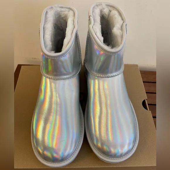 UGG Classic Mini Iridescent Glacier Grey Boots USA Women Size 8/UK 6/EU 39
