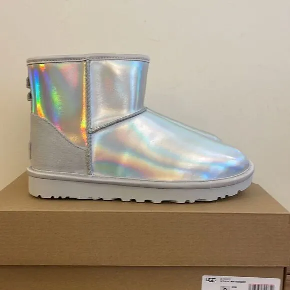 UGG Classic Mini Iridescent Glacier Grey Boots USA Women Size 8/UK 6/EU 39