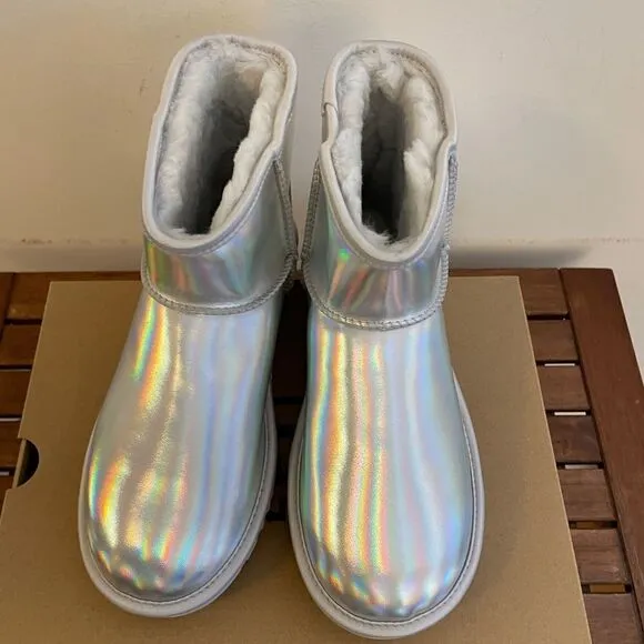 UGG Classic Mini Iridescent Glacier Grey Boots USA Women Size 8/UK 6/EU 39
