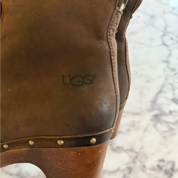 UGG Lynnea Womens Nubuck Leather Boots Clog Size 8 Brown