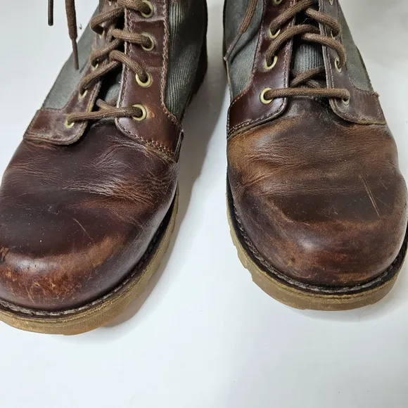 Ugg Montgomery Leather Canvas Boots Chestnut Brown Army Green Lug Soles Men's 9