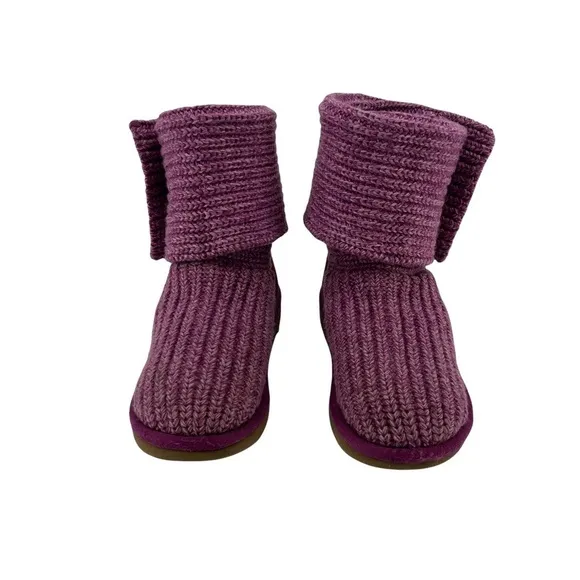 UGG Purple Cardy Sweater Knit Button Boots Size 3 Girl’s