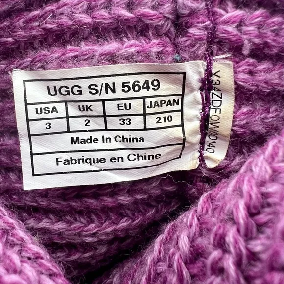 UGG Purple Cardy Sweater Knit Button Boots Size 3 Girl’s