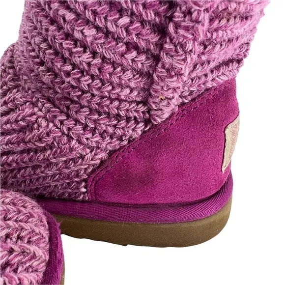UGG Purple Cardy Sweater Knit Button Boots Size 3 Girl’s