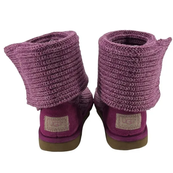 UGG Purple Cardy Sweater Knit Button Boots Size 3 Girl’s
