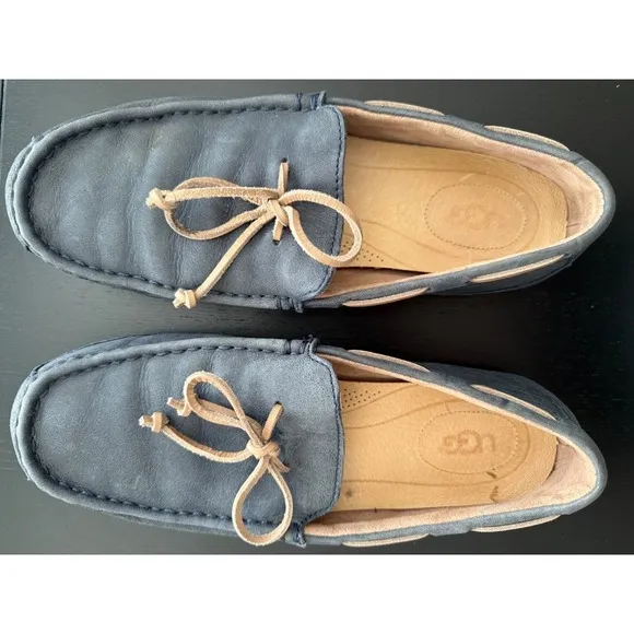 UGG Summer Moccasin Deck Boat Shoes Mens 12 Blue Leather Comfort Slip-On Preppy‎