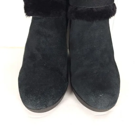 UGG Women's Antonia US 7 Black Suede Fur Cuffed Wedge Ankle Boots Booties