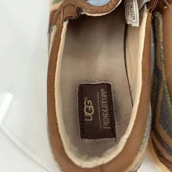 UGG X Pendleton Women's Sz 7 Fierce Slip On Shoes Brown Fabric Chevron Round Toe