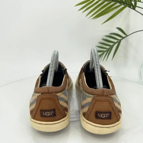 UGG X Pendleton Women's Sz 7 Fierce Slip On Shoes Brown Fabric Chevron Round Toe