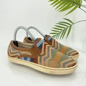 UGG X Pendleton Women's Sz 7 Fierce Slip On Shoes Brown Fabric Chevron Round Toe