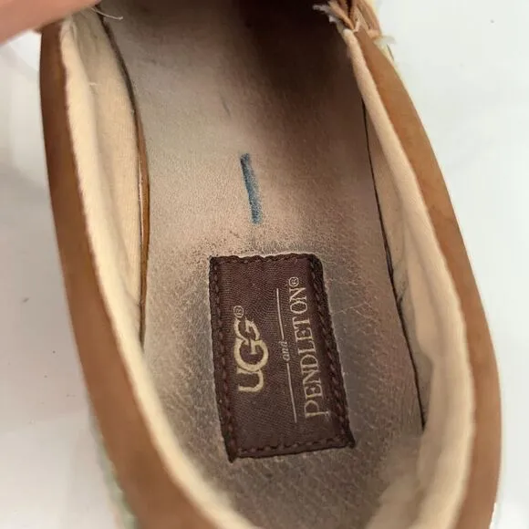 UGG X Pendleton Women's Sz 7 Fierce Slip On Shoes Brown Fabric Chevron Round Toe