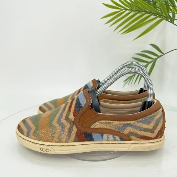 UGG X Pendleton Women's Sz 7 Fierce Slip On Shoes Brown Fabric Chevron Round Toe