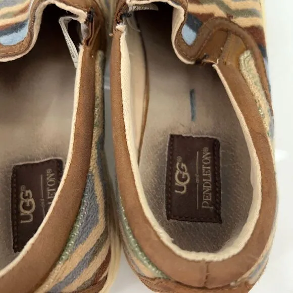 UGG X Pendleton Women's Sz 7 Fierce Slip On Shoes Brown Fabric Chevron Round Toe