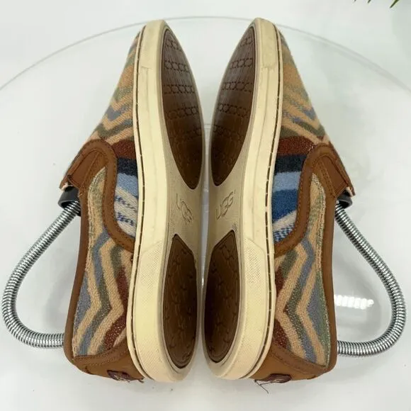 UGG X Pendleton Women's Sz 7 Fierce Slip On Shoes Brown Fabric Chevron Round Toe