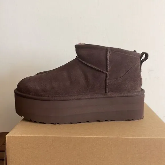 UGG Classic Ultra Mini Platform Booties Burnt Cedar USA Women Size 8/UK 6/EU 39