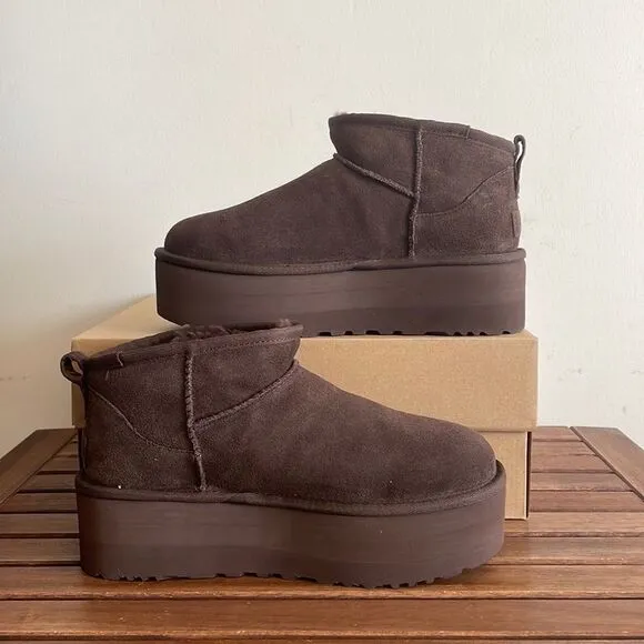 UGG Classic Ultra Mini Platform Booties Burnt Cedar USA Women Size 8/UK 6/EU 39