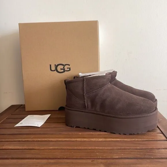UGG Classic Ultra Mini Platform Booties Burnt Cedar USA Women Size 8/UK 6/EU 39