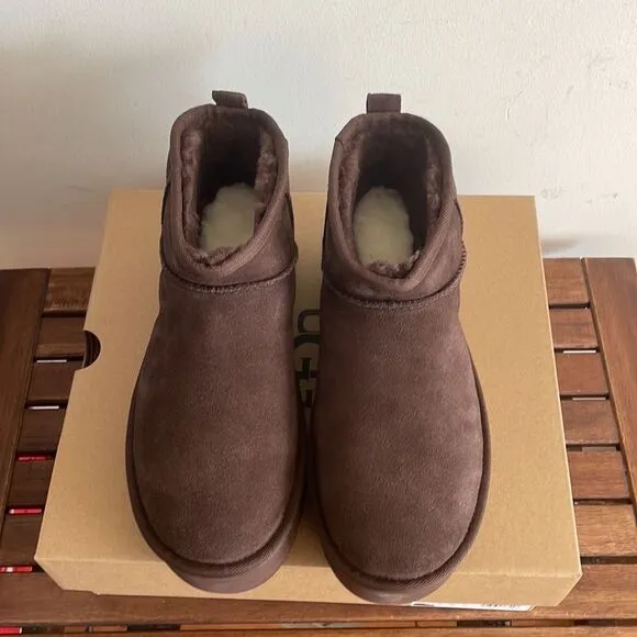 UGG Classic Ultra Mini Platform Booties Burnt Cedar USA Women Size 8/UK 6/EU 39
