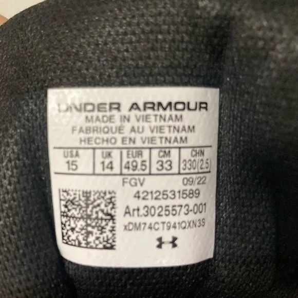 Under Armour HOVR Dawn 2.0, waterproof hiking boots, black, orange, gray, sz 15