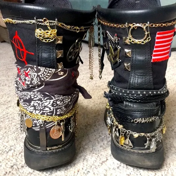Upcycled Punk rock army combat Moto boots