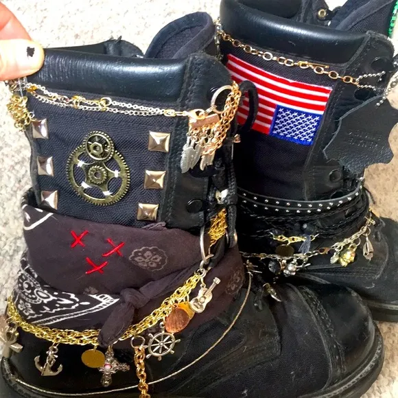 Upcycled Punk rock army combat Moto boots