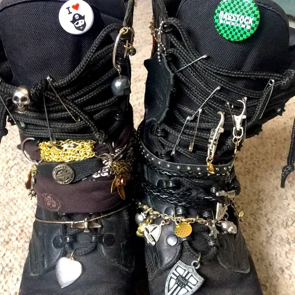 Upcycled Punk rock army combat Moto boots