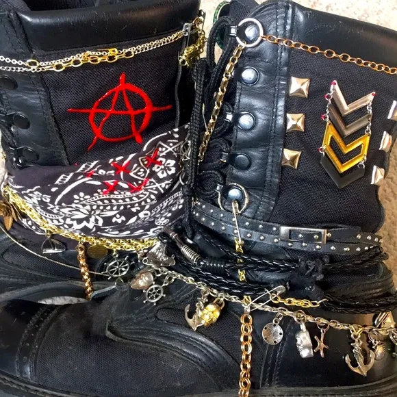 Upcycled Punk rock army combat Moto boots