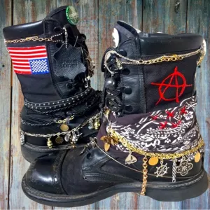 Upcycled Punk rock army combat Moto boots