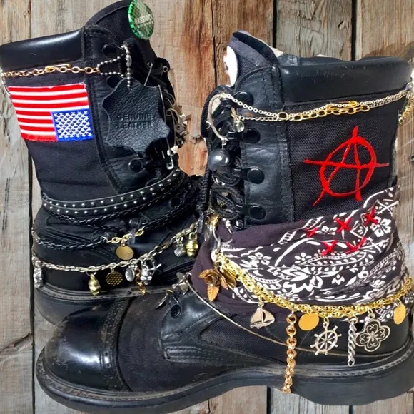 Upcycled Punk rock army combat Moto boots
