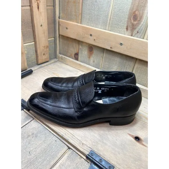 US12 Florsheim Mens Black Leather Slip On Dress Shoes Loafers