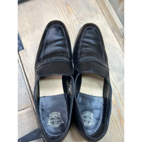 US12 Florsheim Mens Black Leather Slip On Dress Shoes Loafers