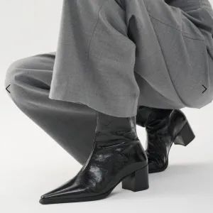 Vagabond Giselle Boots Black Patent Leather Shiny Pointy Toe Heel Ankle Boots 8