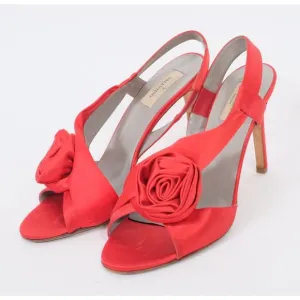 Valentino 39.5 US 9.5 shoes rose sandals red silk satin open toe slingback