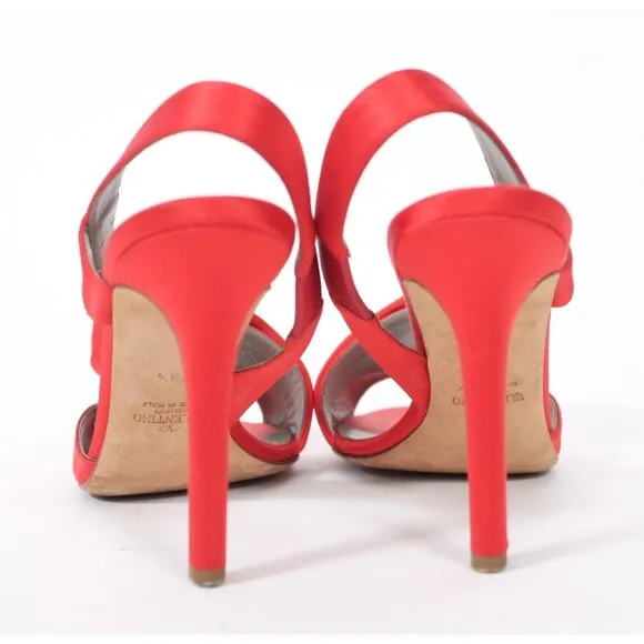 Valentino 39.5 US 9.5 shoes rose sandals red silk satin open toe slingback