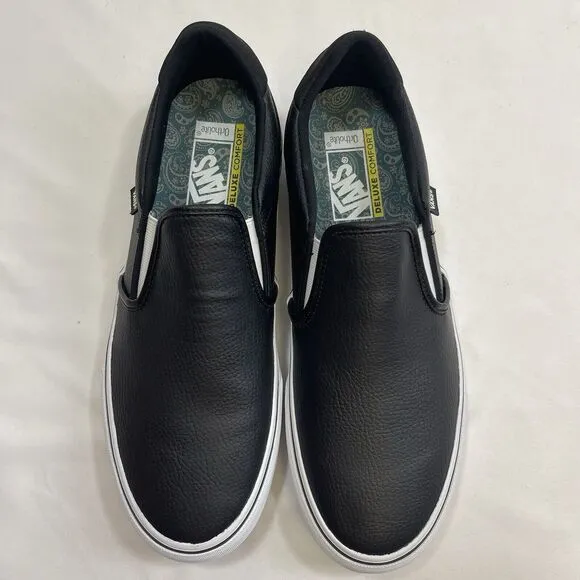 Vans Asher Deluxe Comfort Men's 11.5 Black Slip On Shoes Tumble Leather Sneakers