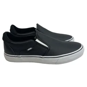 Vans Asher Deluxe Comfort Men's 11.5 Black Slip On Shoes Tumble Leather Sneakers