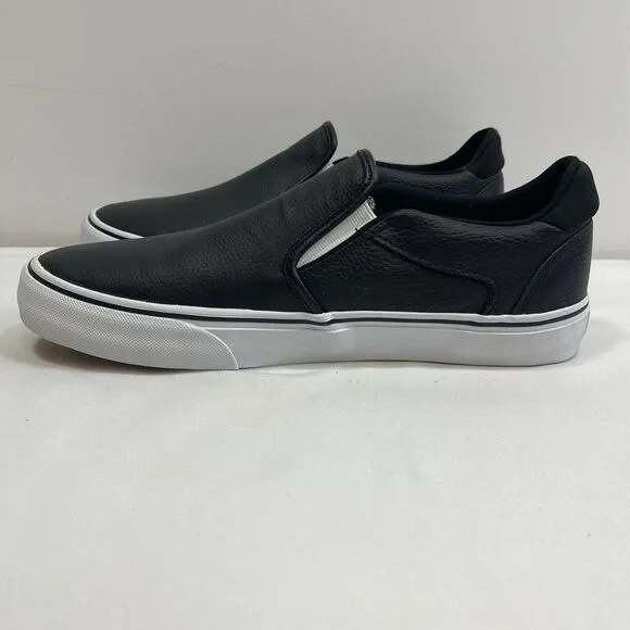 Vans Asher Deluxe Comfort Men's 11.5 Black Slip On Shoes Tumble Leather Sneakers
