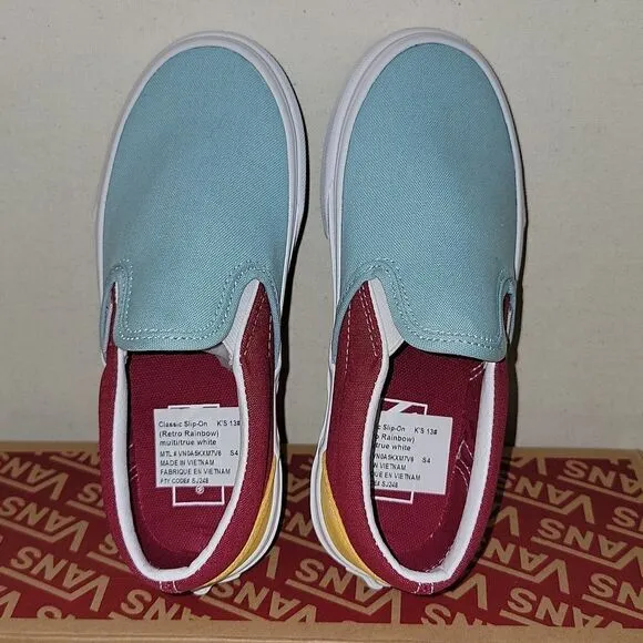 Vans Classic Slip On Retro Rainbow Multi / True White Sneaker Shoes Size 13