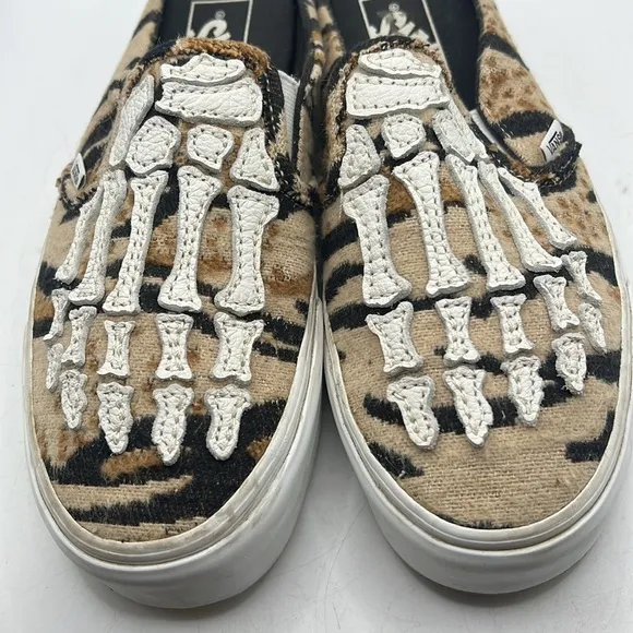 Vans Hazy Bone Skeleton Slip On Sneakers Shoes Mules Brown Womens 8 Mens 6.5