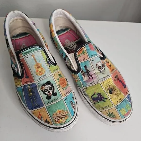 Vans Mexican Loteria Slip On Shoes Size W8.5 M7.0
