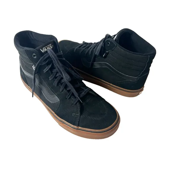 Vans Sk8 Hi Classic Skate Shoes Black Suede Canvas Men's 9.5 Sneaker Lace Up Gum
