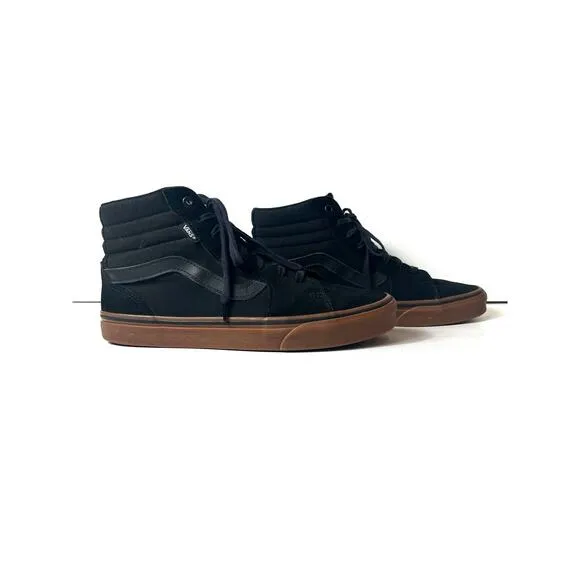 Vans Sk8 Hi Classic Skate Shoes Black Suede Canvas Men's 9.5 Sneaker Lace Up Gum